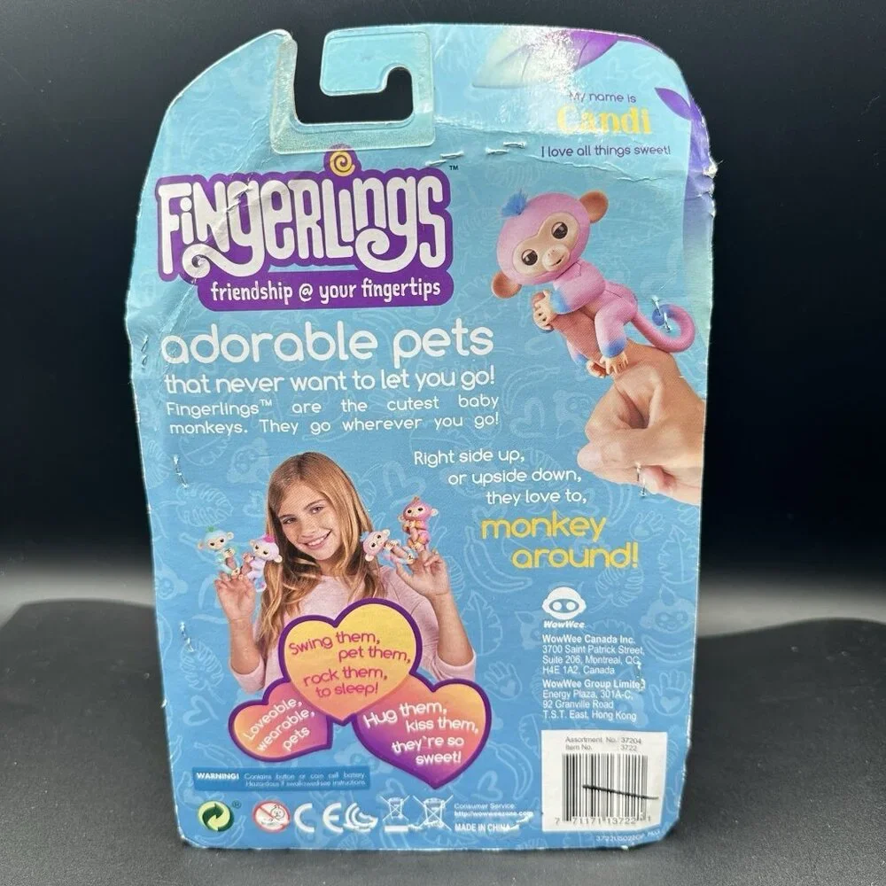 WowWee Fingerlings Baby Monkey Interactive Pet Candi Pink & Blue 40+ Sounds